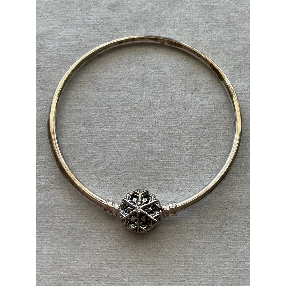 Pandora Moments Sparkling Snowflake Clasp Bangle Bracelet ALE 925 Sterling Silve